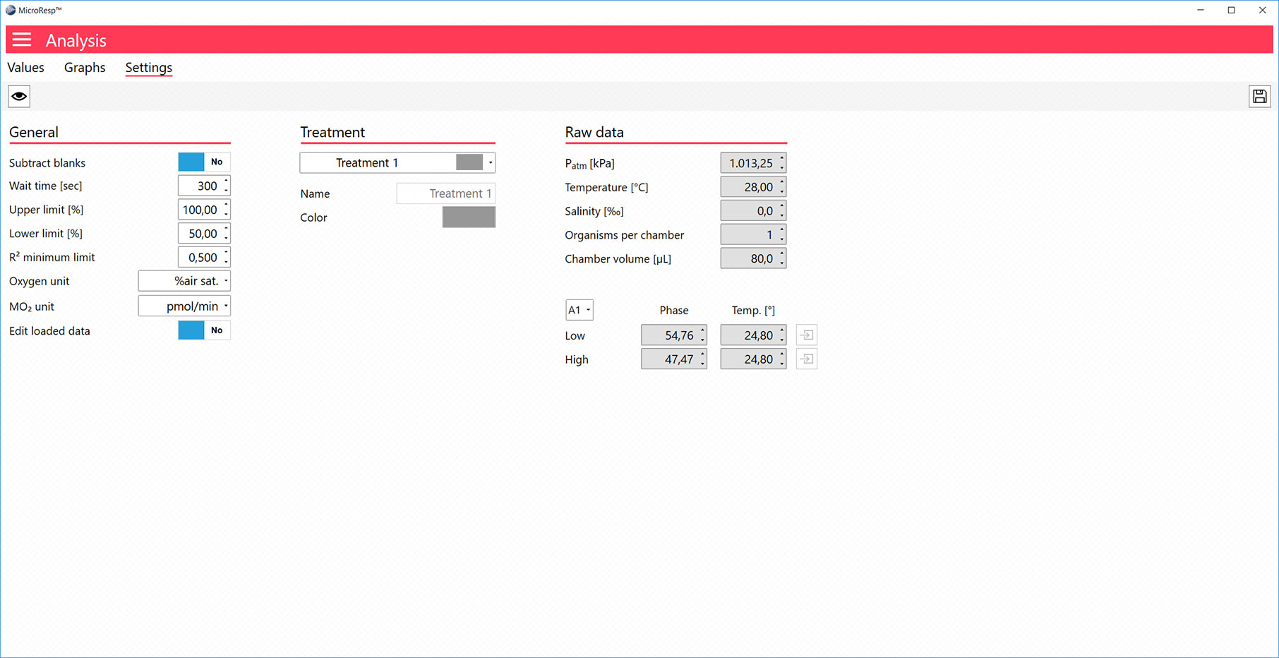 Microresp Analysis Settings